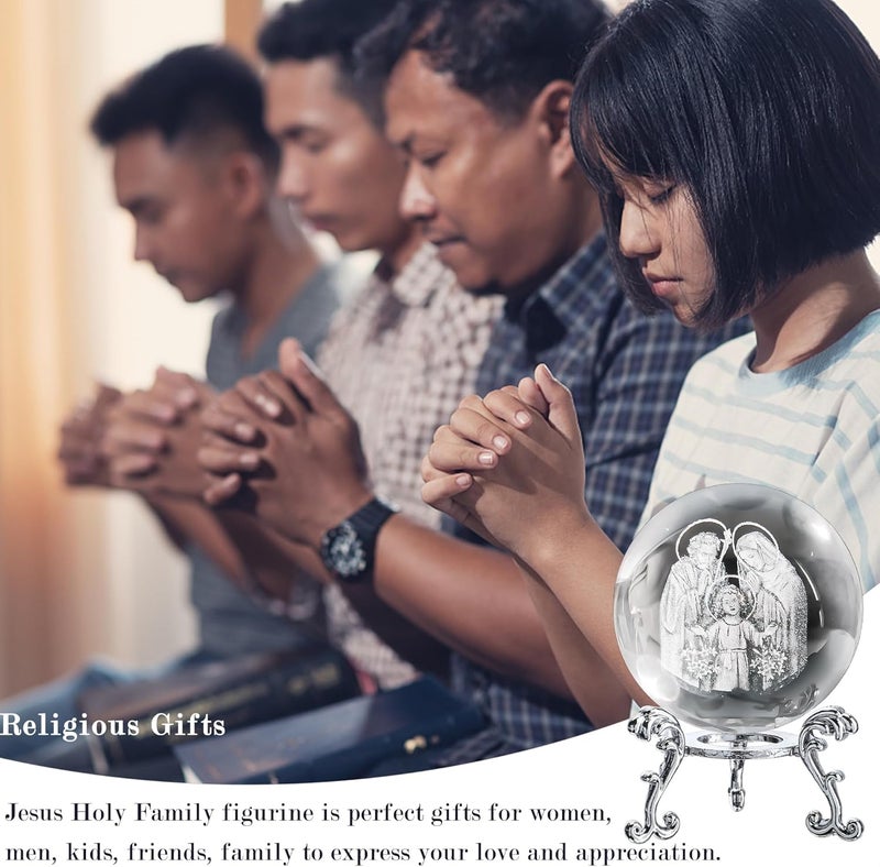 ZEERSHEE 3D Engraved Jesus Holy Family Crystal Ball Glass Jesus Statue Figurine Christian Religious Easter Gifts - Image 4